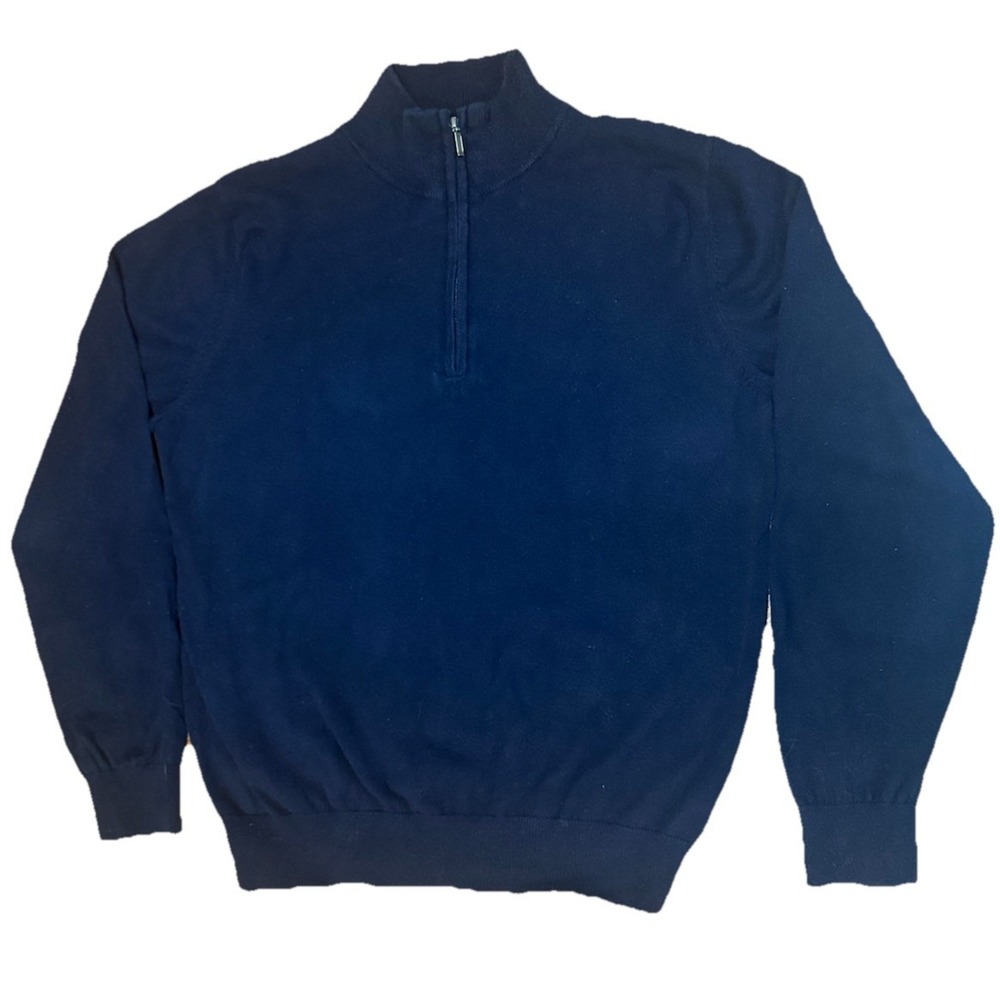 LL Bean Sweater Mens Size Medium Quarter Zip Cotton Cashmere Blend Blue